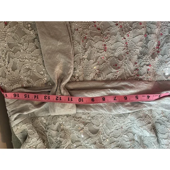 R&M Richards 14W Light Blue Lace Sequin Bow Knee Length Sweetheart A-Line Dress - Picture 4 of 5